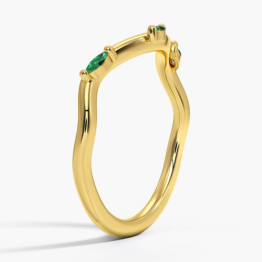 Emerald Marquise Chevron Ring, Curved V Band, Green Stone Stacking Ring