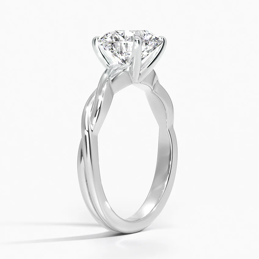Twisted Band Round Cut Moissanite Engagement Ring, Solitaire Diamond Ring, Unique Infinity Shank Ring