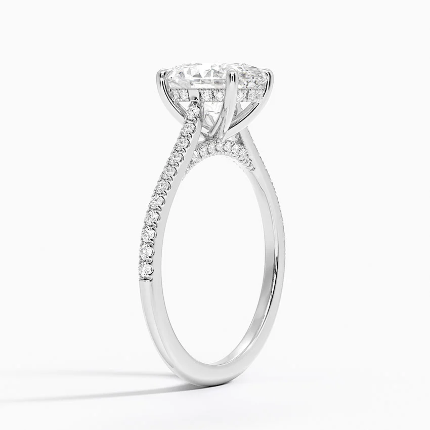 Oval Cut Moissanite Engagement Ring, Pavé Diamond Band Ring, Bridal Promise Ring