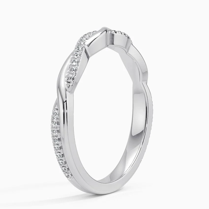 Twisted Diamond Wedding Band, Minimalist Curved Diamond Ring, Infinity Twist Ring