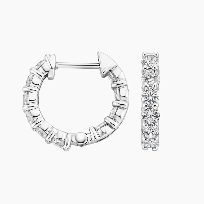 Round Brilliant Diamond Huggie Hoop Earrings, Minimalist Gold & White Gold Everyday Hoops