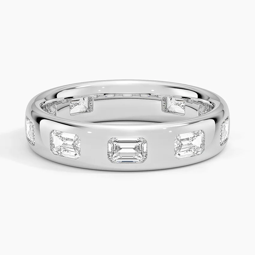 Emerald Cut Diamond Eternity Band, Bezel Set Wedding Ring, Solid Gold Minimalist Diamond Band