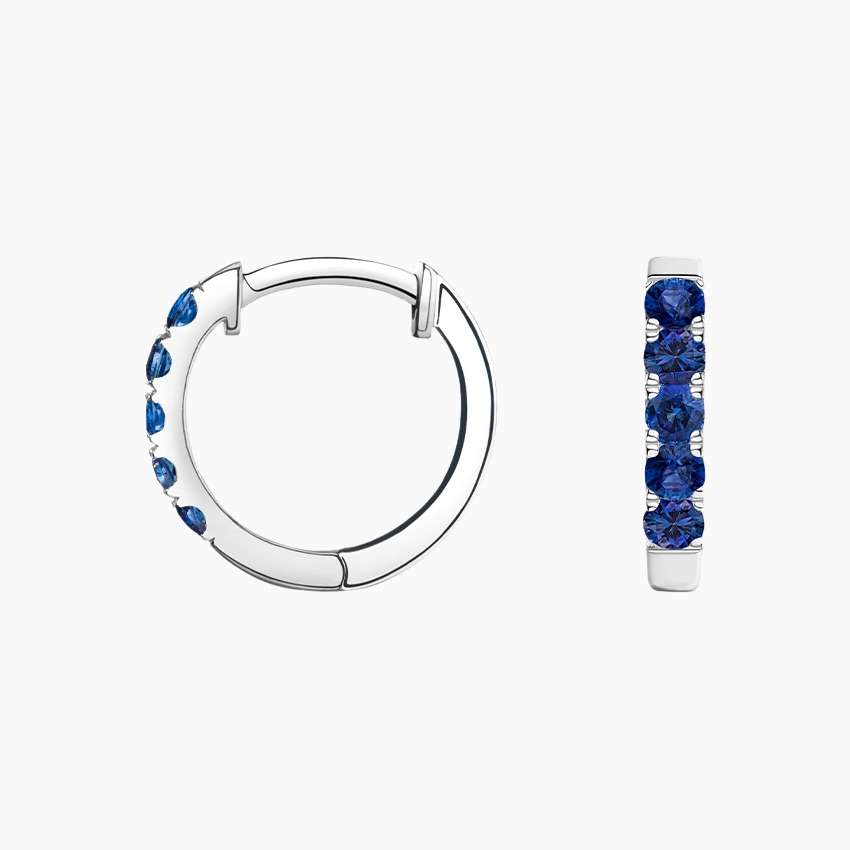 Blue Sapphire Huggie Hoop Earrings, , Minimalist September Birthstone Earrings, Everyday Small Hoop