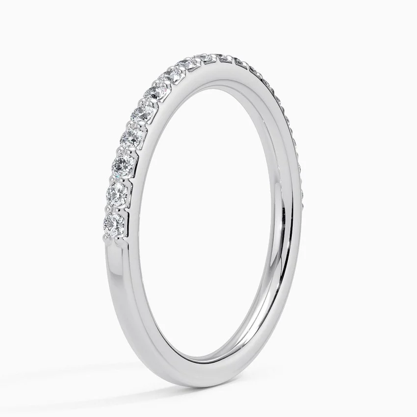 Minimalist Diamond Wedding Band Ring, Half Eternity Gold Ring, Stackable Diamond Ring