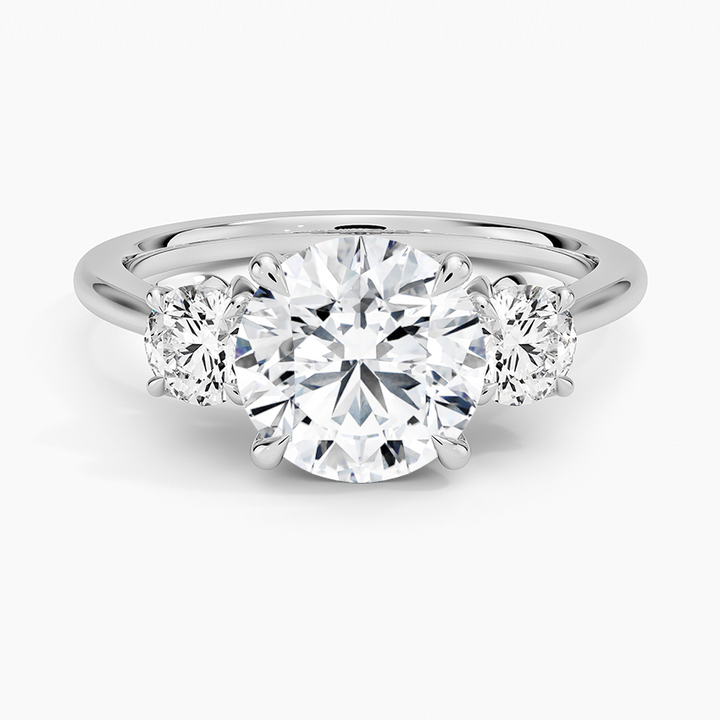 Three Stone Round Diamond Engagement Ring, Classic Trilogy Ring, Solid Gold Proposal Ring