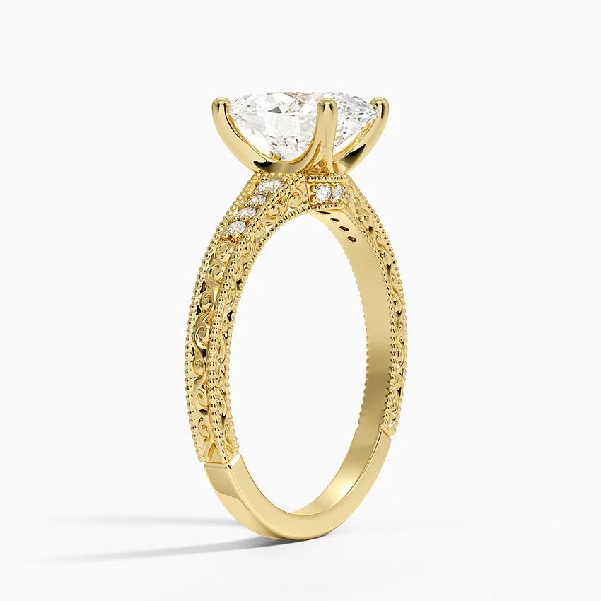 Oval Cut Moissanite Engagement Ring, Vintage Milgrain Pave Diamond Ring, Antique Style Bridal Ring