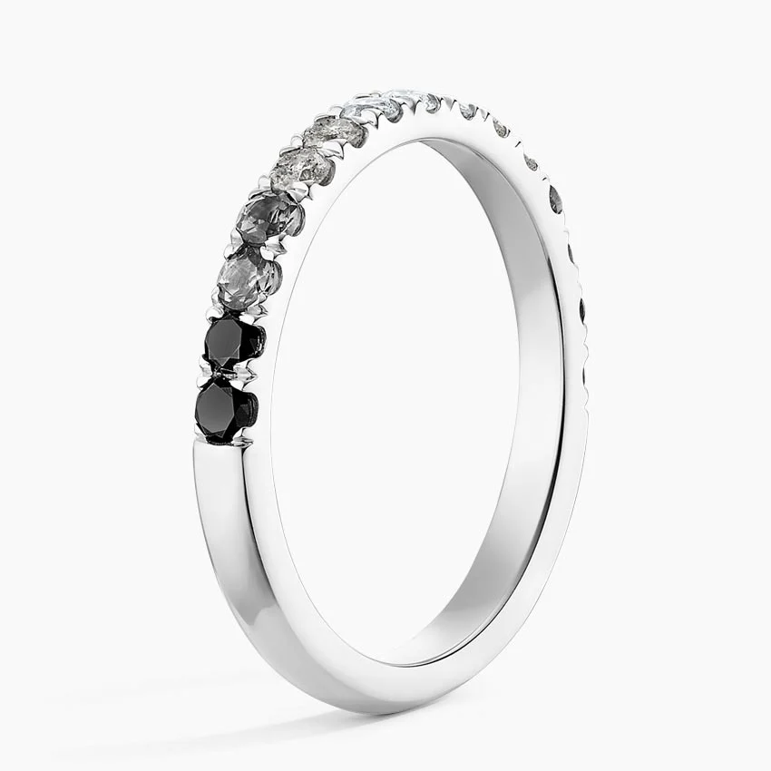 Natural Diamond Half Eternity Ring, Gold Wedding Band, Minimalist Stackable Ring