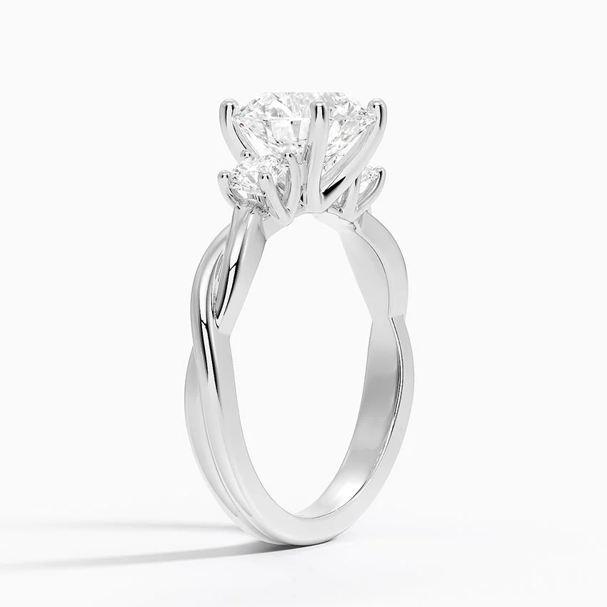 Twisted Three Stone Diamond Engagement Ring, Round Cut Center Diamond Ring, Minimalist Bridal Ring