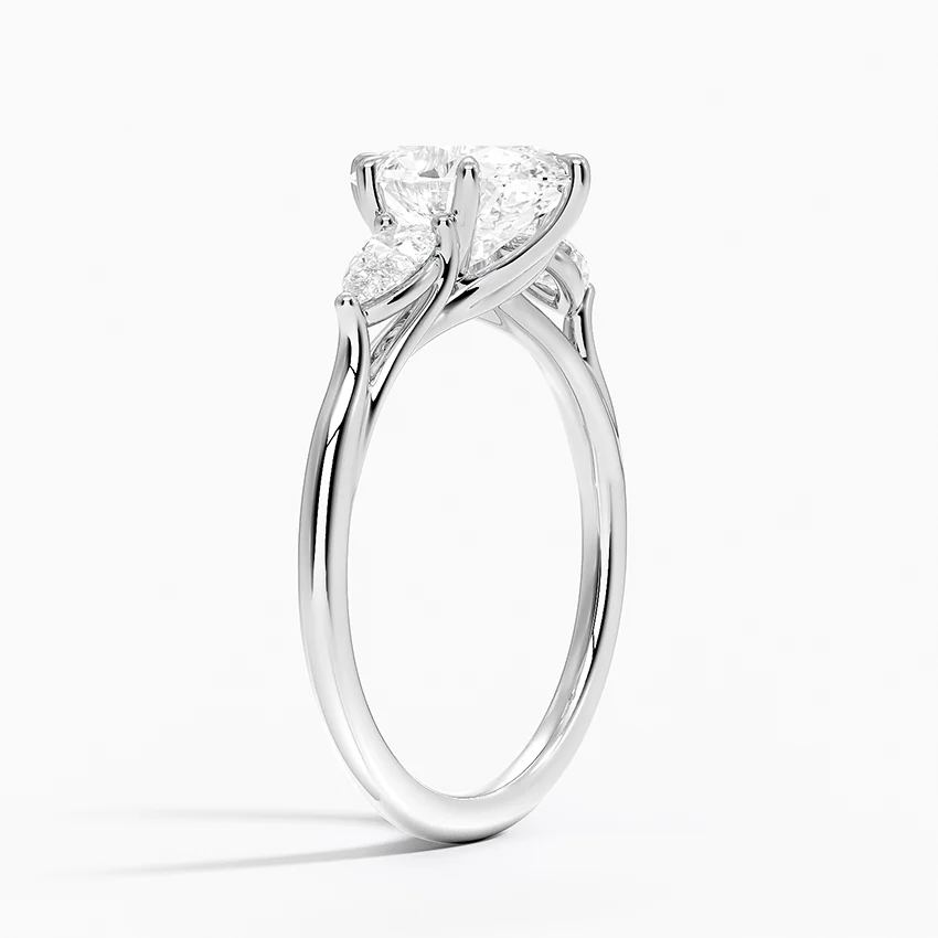 Oval Cut Diamond Engagement Ring with Pear Side Stones, Three Stone Diamond Ring, Solid Gold Ring