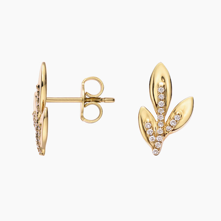 Diamond Leaf Stud Earrings, Minimalist Nature-Inspired Diamond Earrings