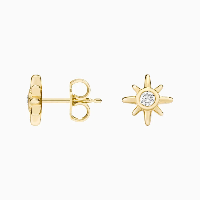 Dainty Starburst Diamond Stud Earrings, Minimalist Celestial Sun Studs, Everyday Luxury Jewelry