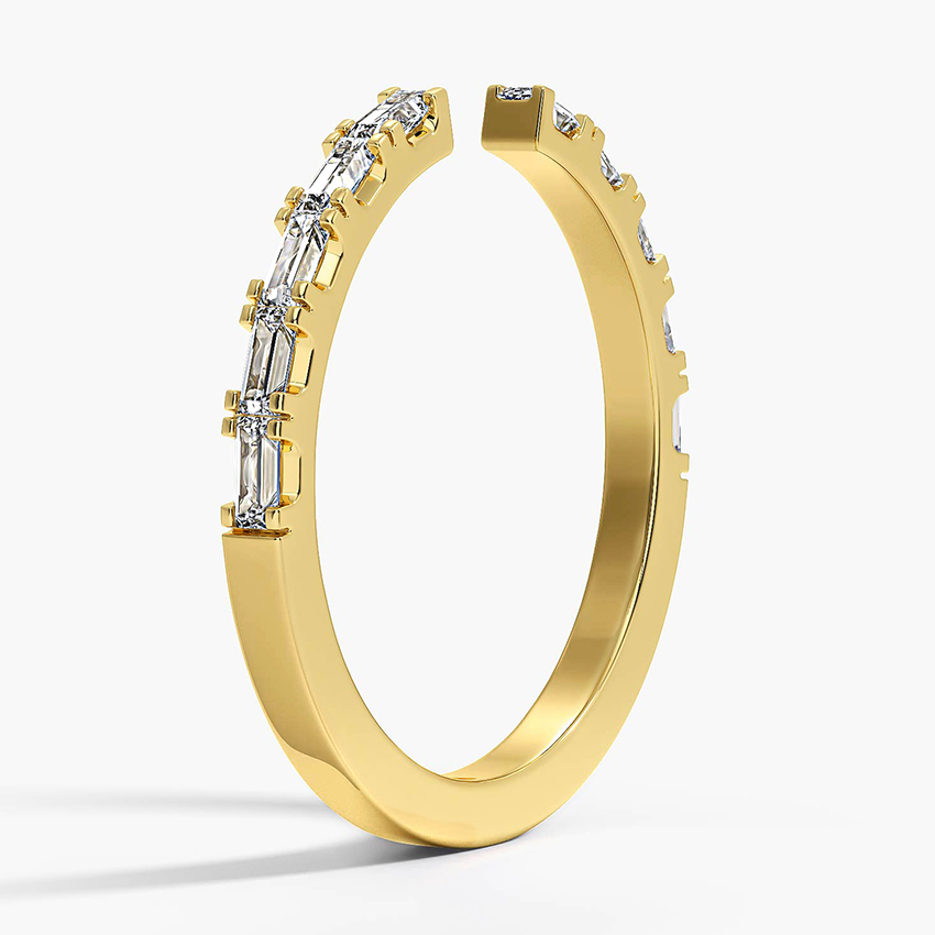 Baguette Diamond Open Ring, Minimalist Adjustable Diamond Ring, Stackable Gold Ring