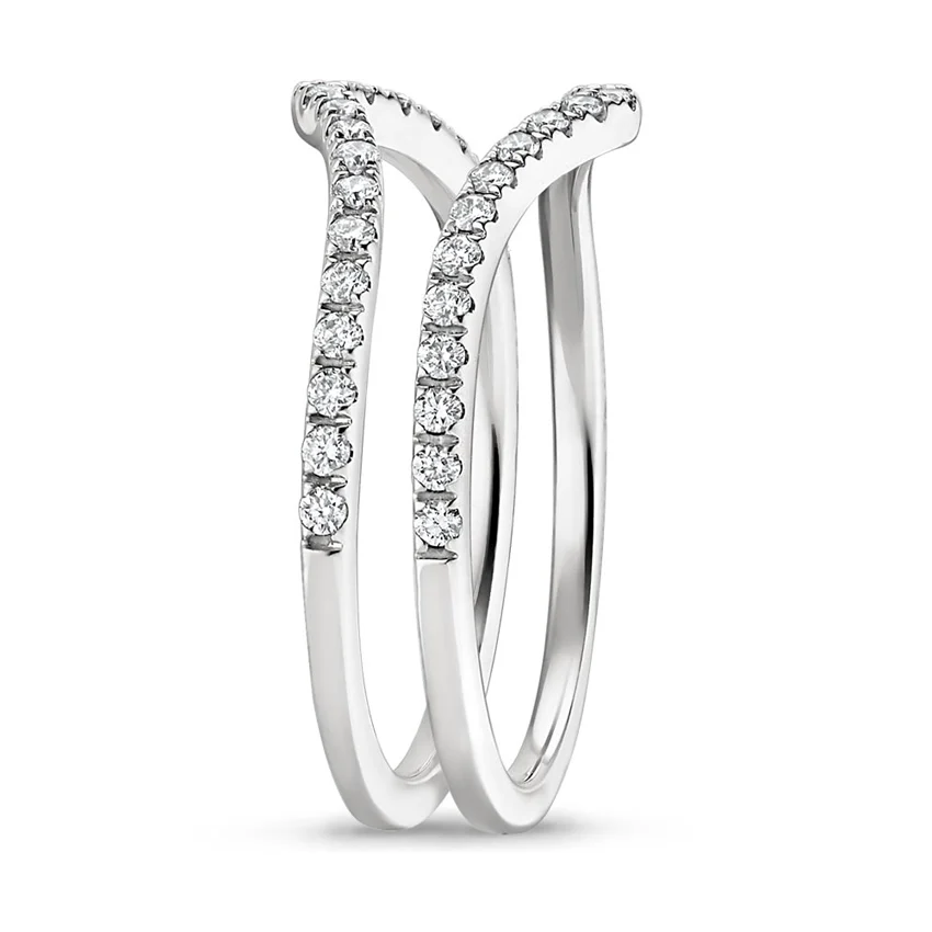 V Shape Diamond Ring Set, Chevron Wedding Band, Stackable Diamond Ring