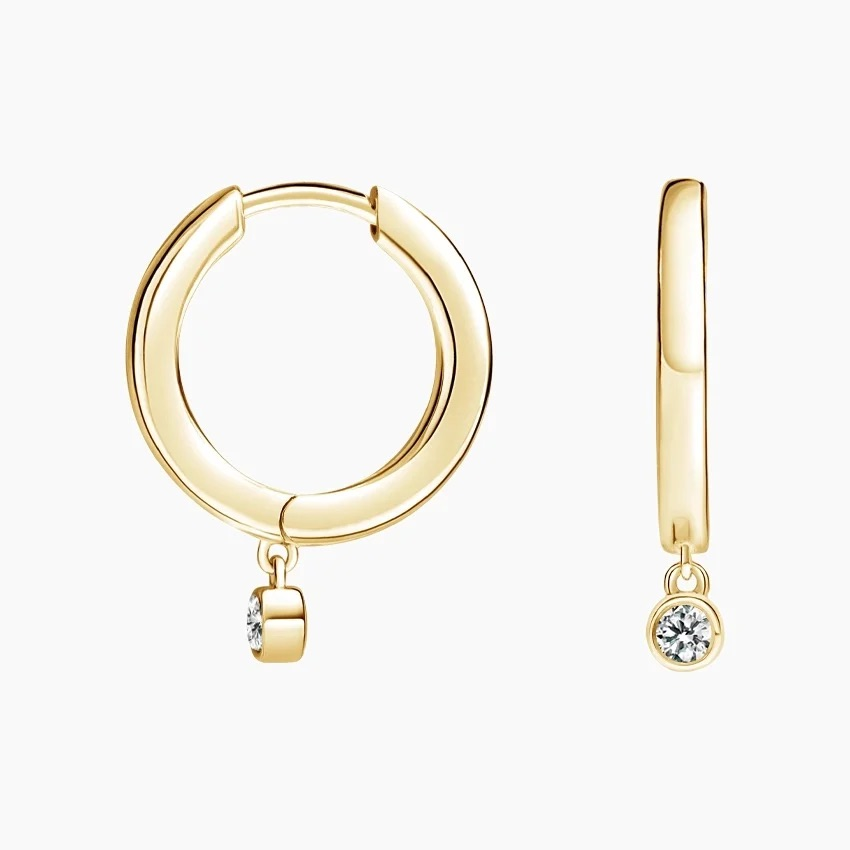 Diamond Drop Huggie Hoop Earrings