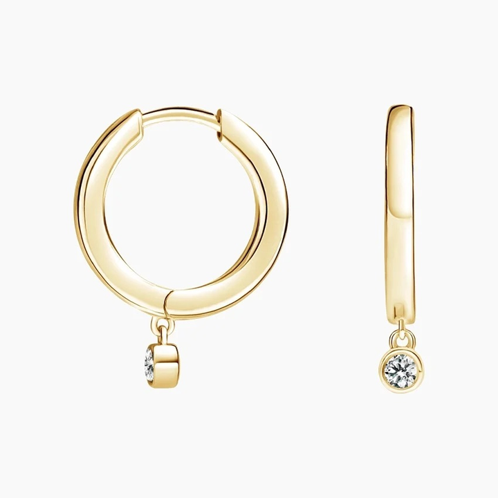 Diamond Drop Huggie Hoop Earrings