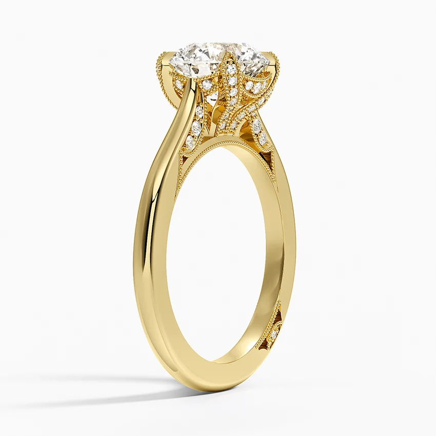 Round Cut Solitaire Diamond Engagement Ring, Split Shank Hidden Halo Ring, Promise Ring Gift