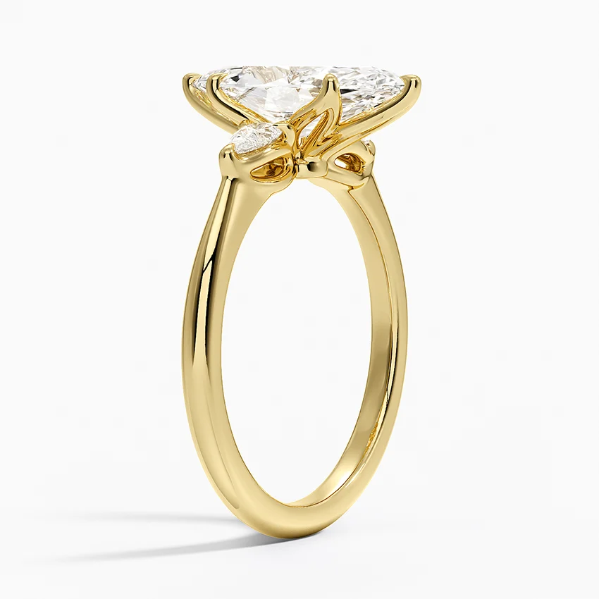 Marquise Cut Diamond Engagement Ring, 3 Stone Marquise Ring, Solid Gold Ring