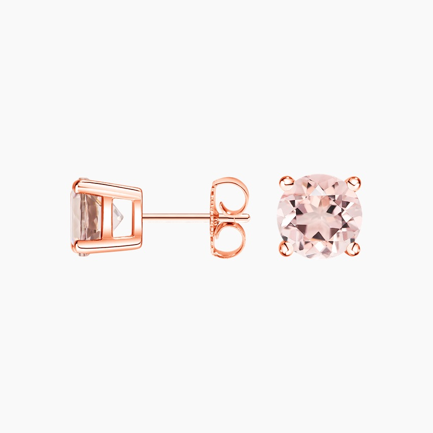 Morganite Stud Earrings Rose Gold, Round Morganite Earrings, Minimalist Pink Gemstone Studs