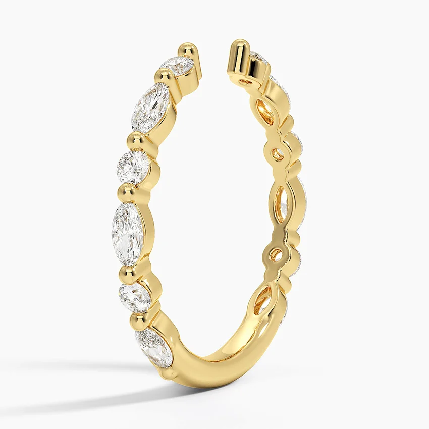 Minimalist Open Diamond Ring, Round Cut Lab Diamond Adjustable Cuff Ring, Stackable Statement Ring