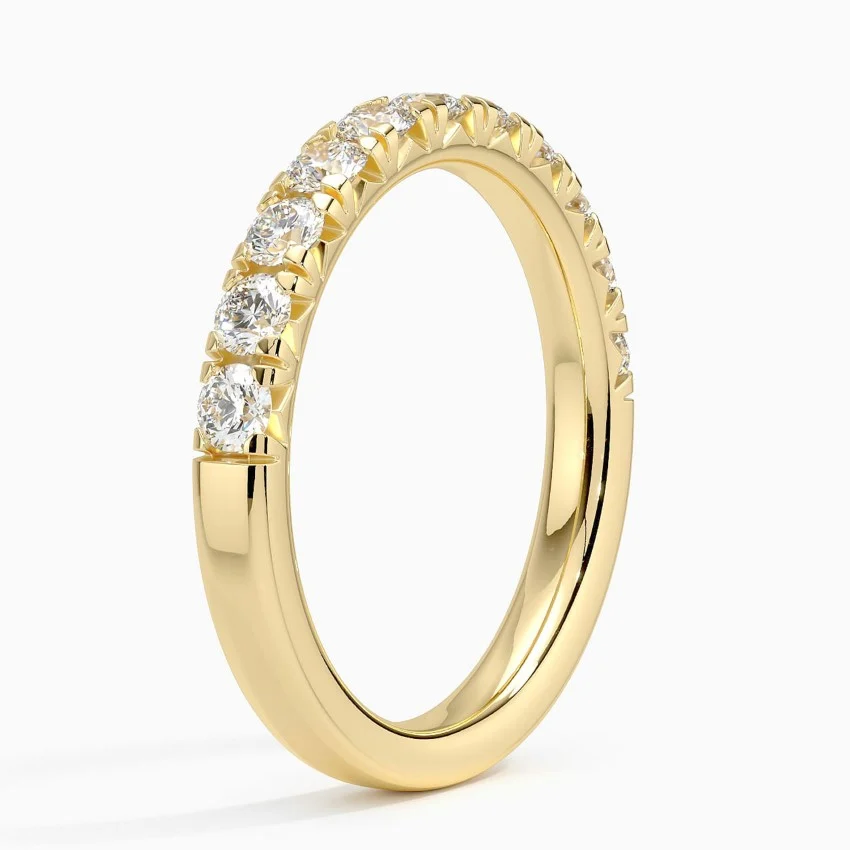 Round Cut Diamond Half Eternity Ring, Minimalist Diamond Stackable Ring, Anniversary Gift for Her