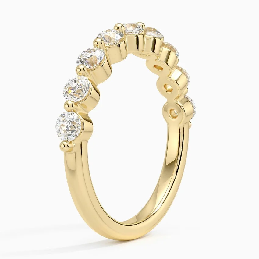 Round Diamond Half Eternity Ring, Minimalist Stackable Wedding Band, Anniversary Gift for Women
