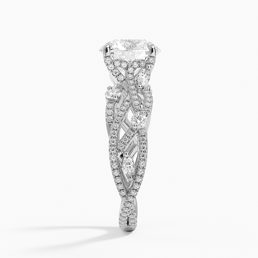 Vintage Inspired Round Cut Moissanite Engagement Ring, Twisted Vine Diamond Band, Floral Split Shank Ring