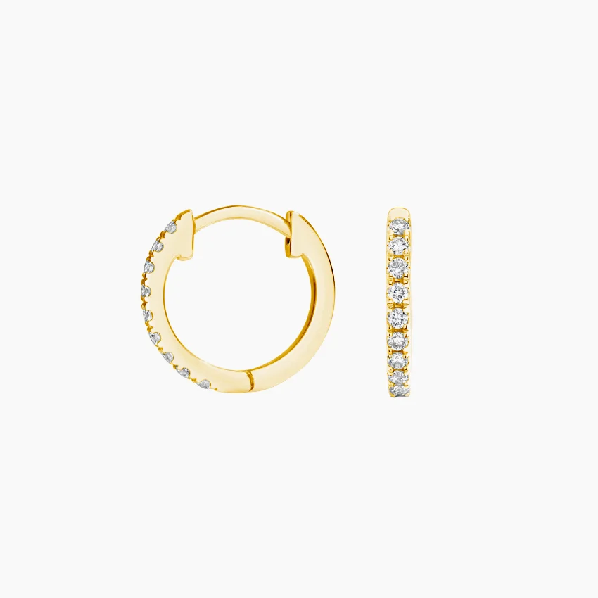 Minimalist Diamond Huggie Hoop Earrings, Dainty Pavé Diamond Hoops for Everyday Wear