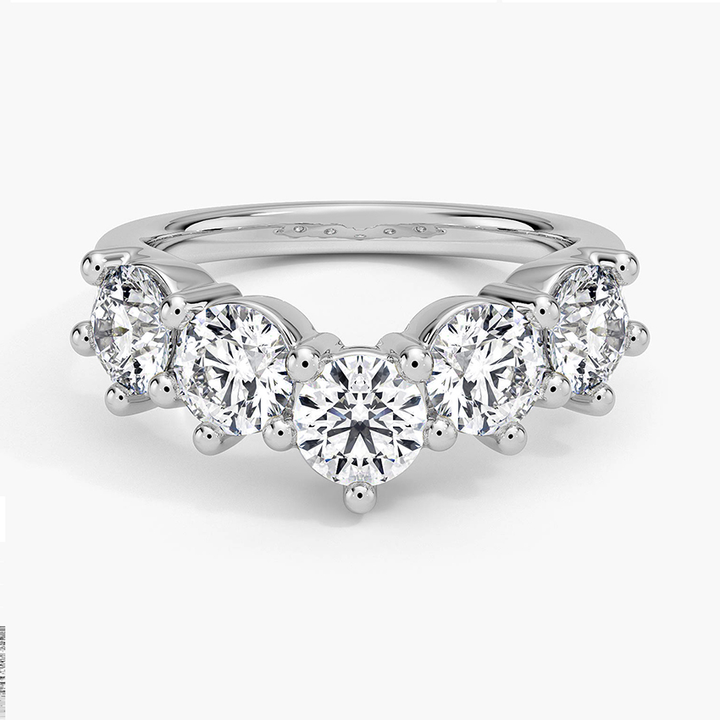 Five Stone Diamond Ring, Round Cut Half Eternity Band, Minimalist Wedding Band