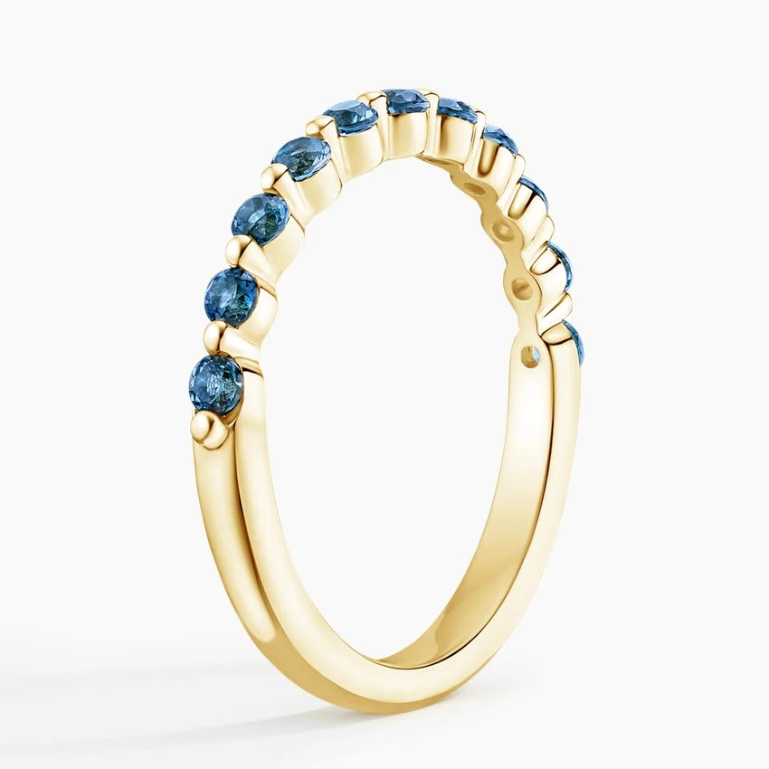 Blue Diamond Eternity Band Ring, Minimalist Stackable Wedding Band, Round Cut Blue Stone Ring