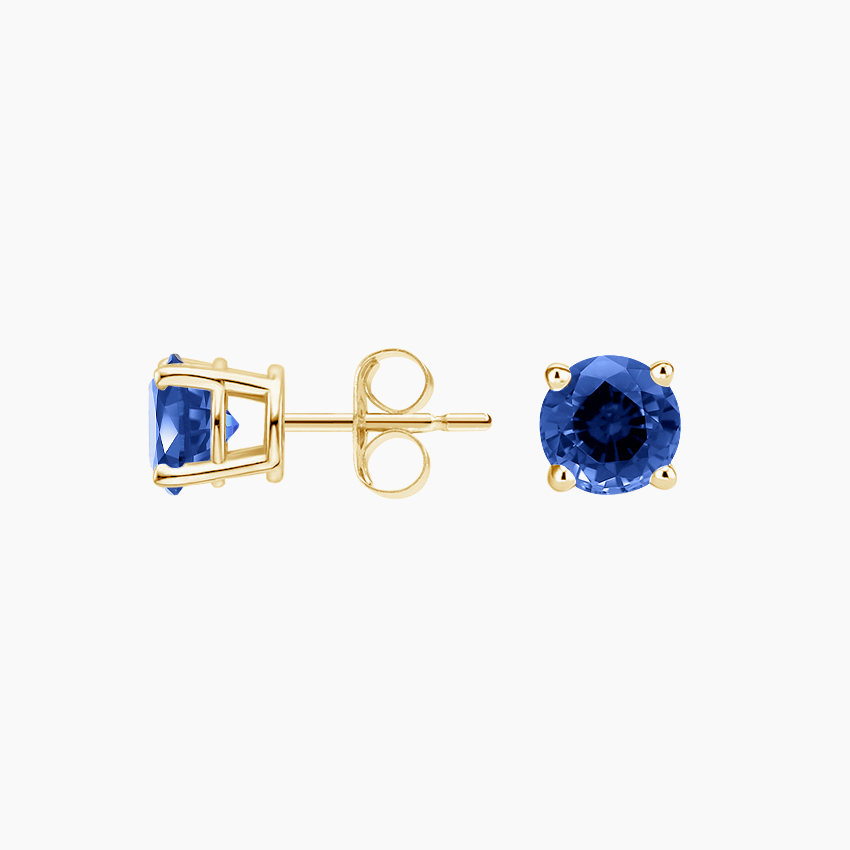 Blue Sapphire Round Stud Earrings, Classic Solitaire Gemstone Studs, Minimal Everyday Jewelry