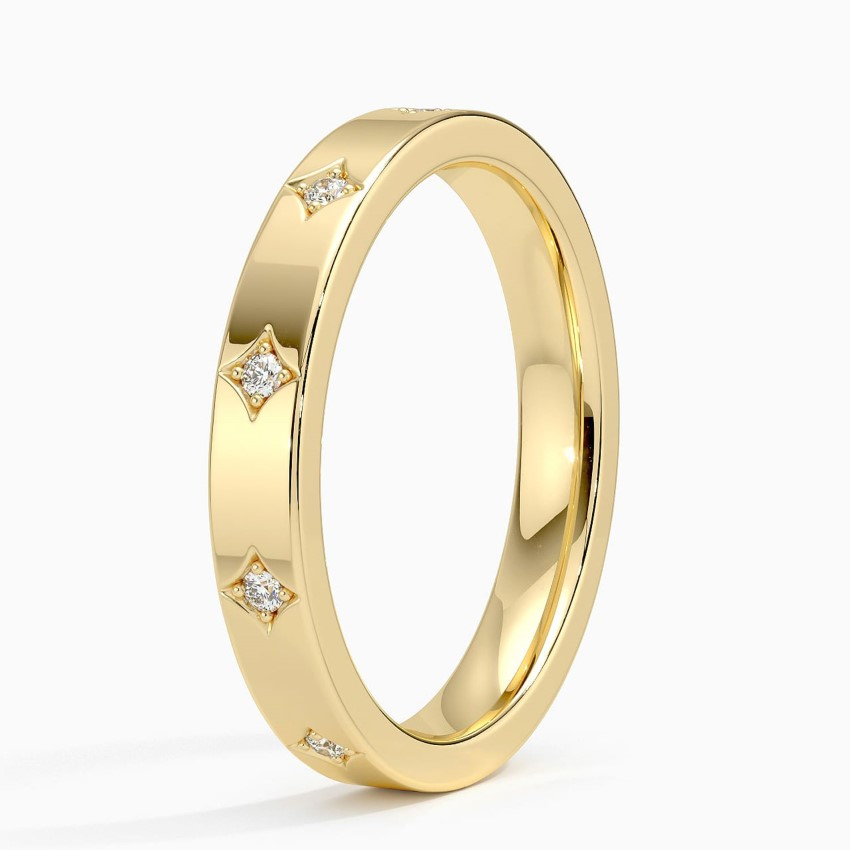Diamond Star Pattern Wedding Band Ring, Minimalist Diamond Band, Gold Anniversary Ring