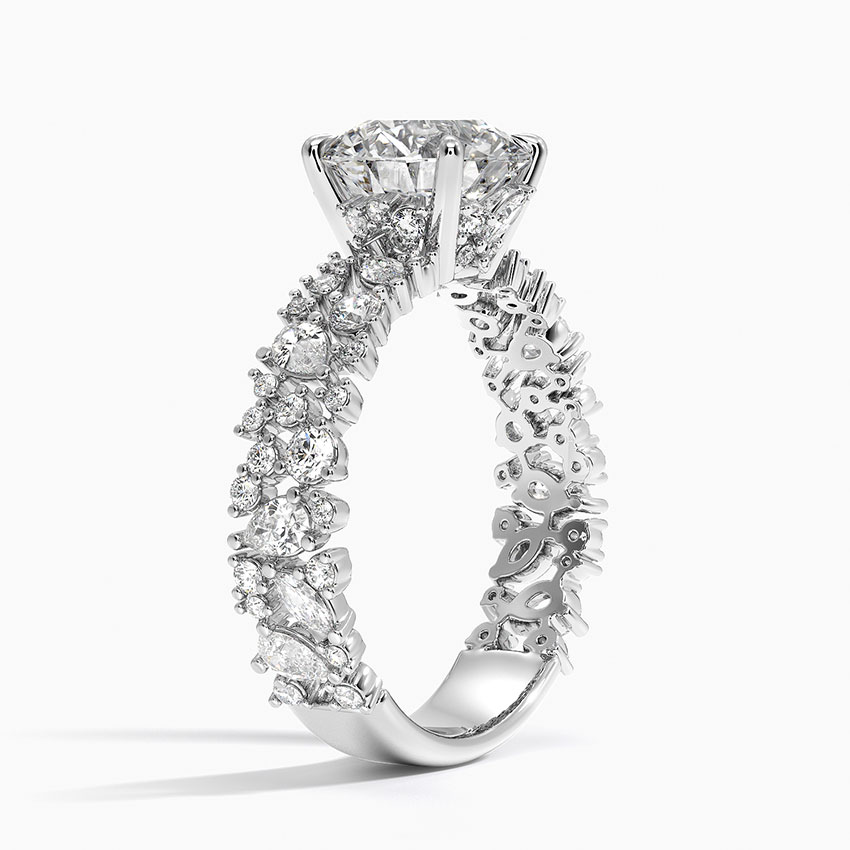 Vintage Floral Round Cut Moissanite Engagement Ring, Diamond Cluster Halo Ring, Unique Nature Inspired Bridal Ring