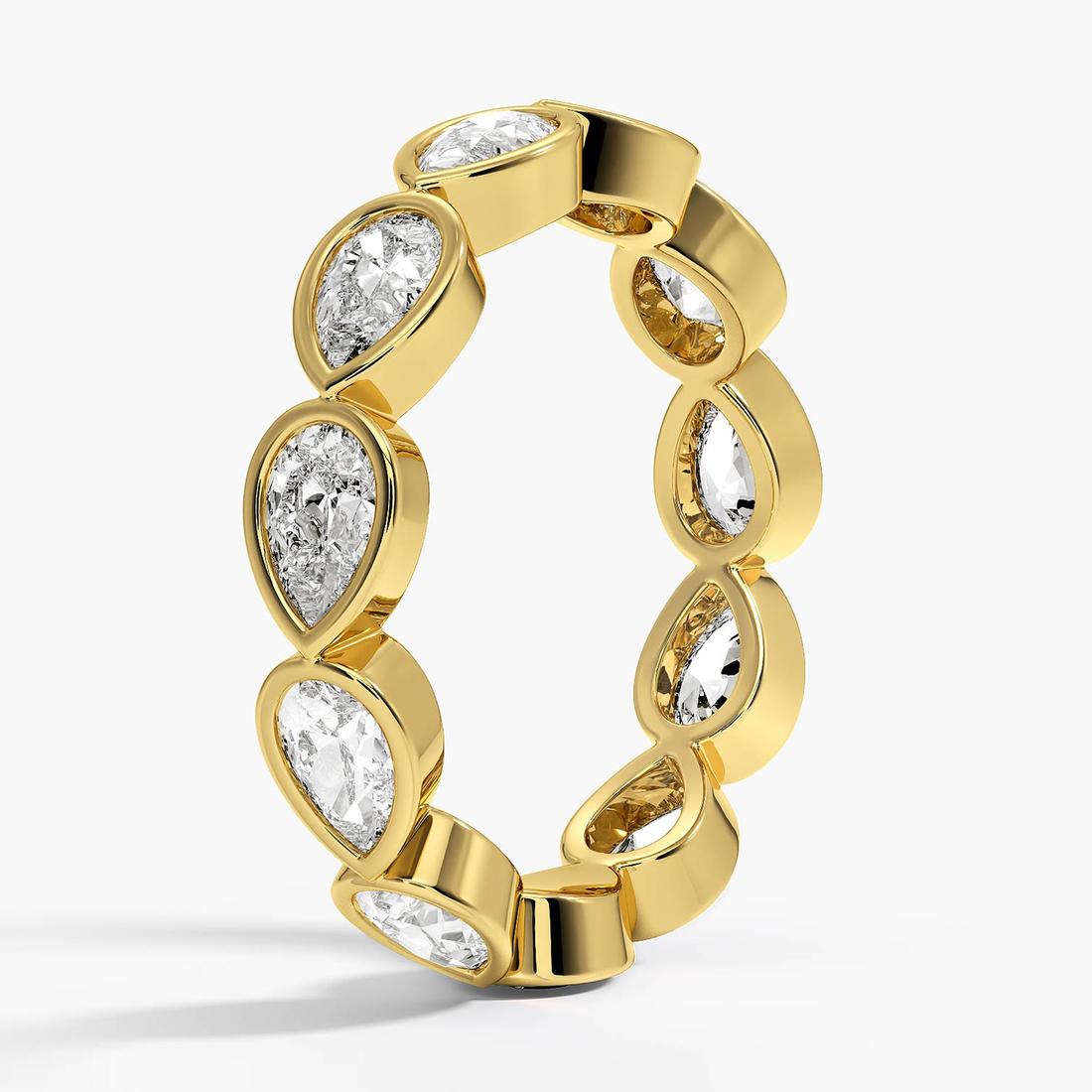 Marquise Diamond Eternity Band Ring, Bezel Set Pear Shape Wedding Band, Solid Gold Stackable Anniversary Ring