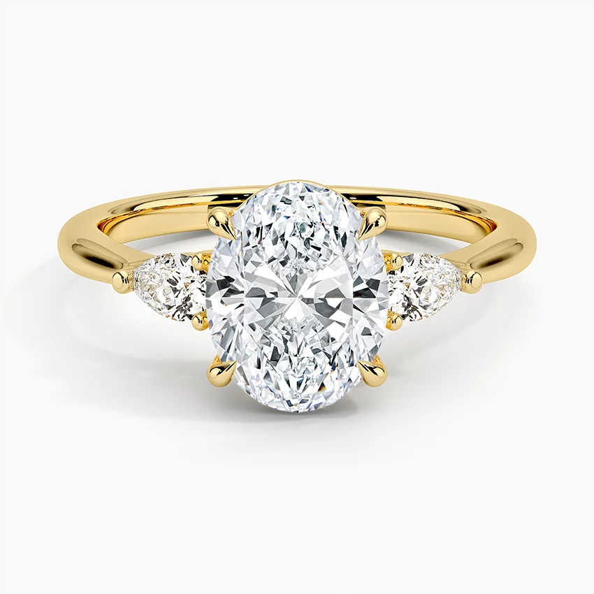 Oval Cut Diamond Engagement Ring, Three Stone Diamond Ring, Pear Side Stone Ring