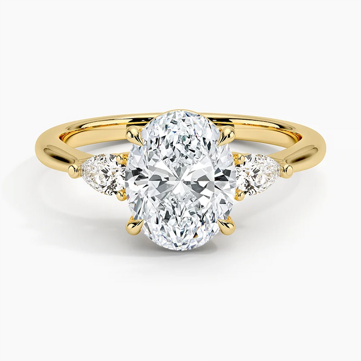 Oval Cut Diamond Engagement Ring, Three Stone Diamond Ring, Pear Side Stone Ring