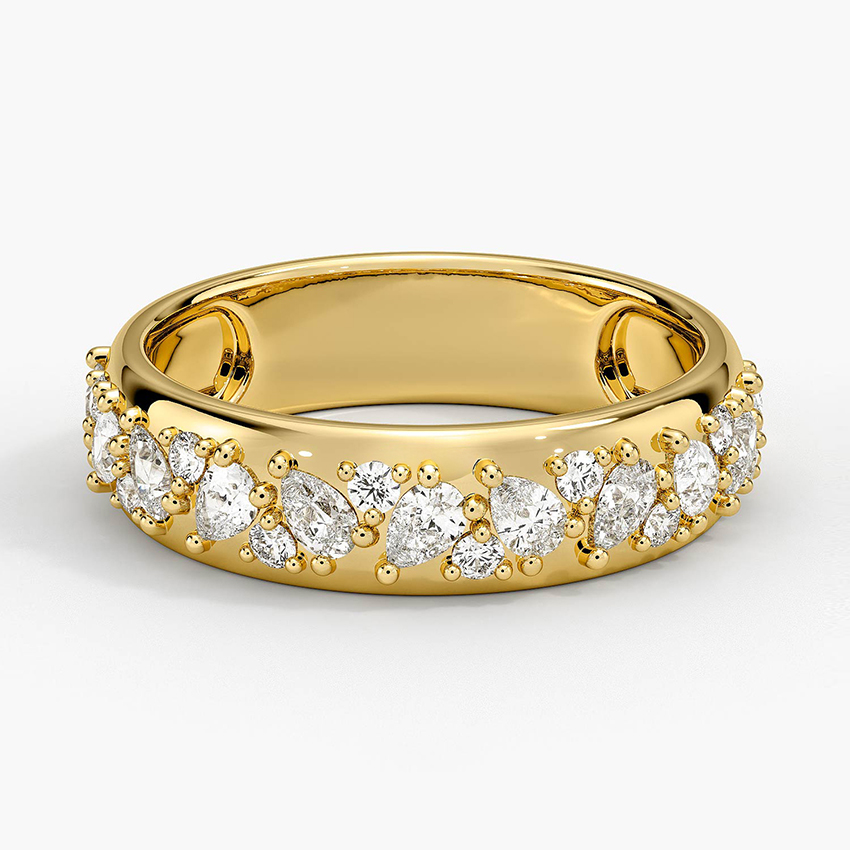 Pear Diamond Wedding Band, Curved Diamond Ring, Half Eternity Band