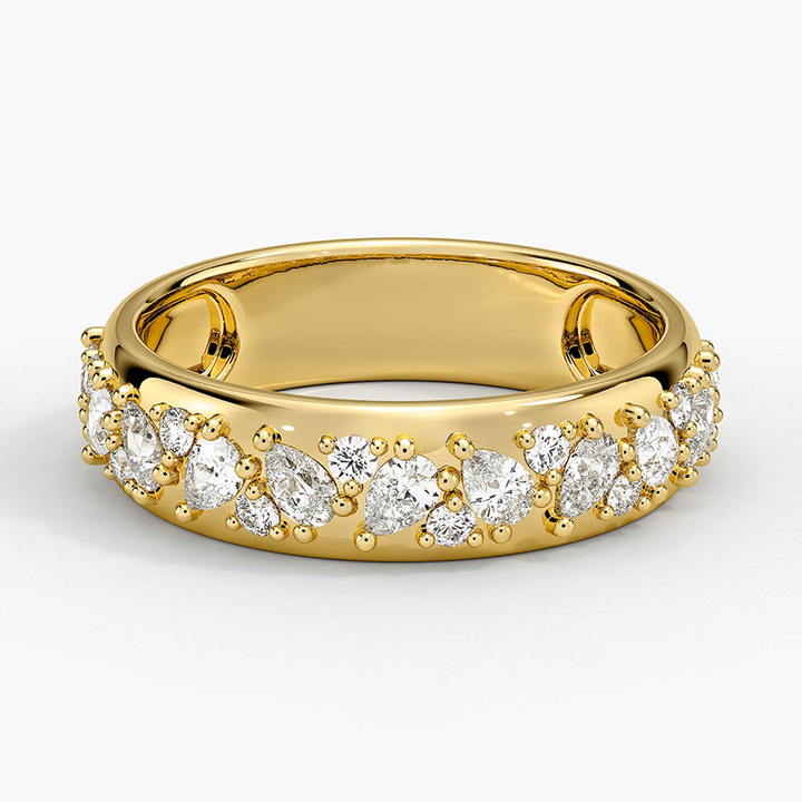 Pear Diamond Wedding Band, Curved Diamond Ring, Half Eternity Band