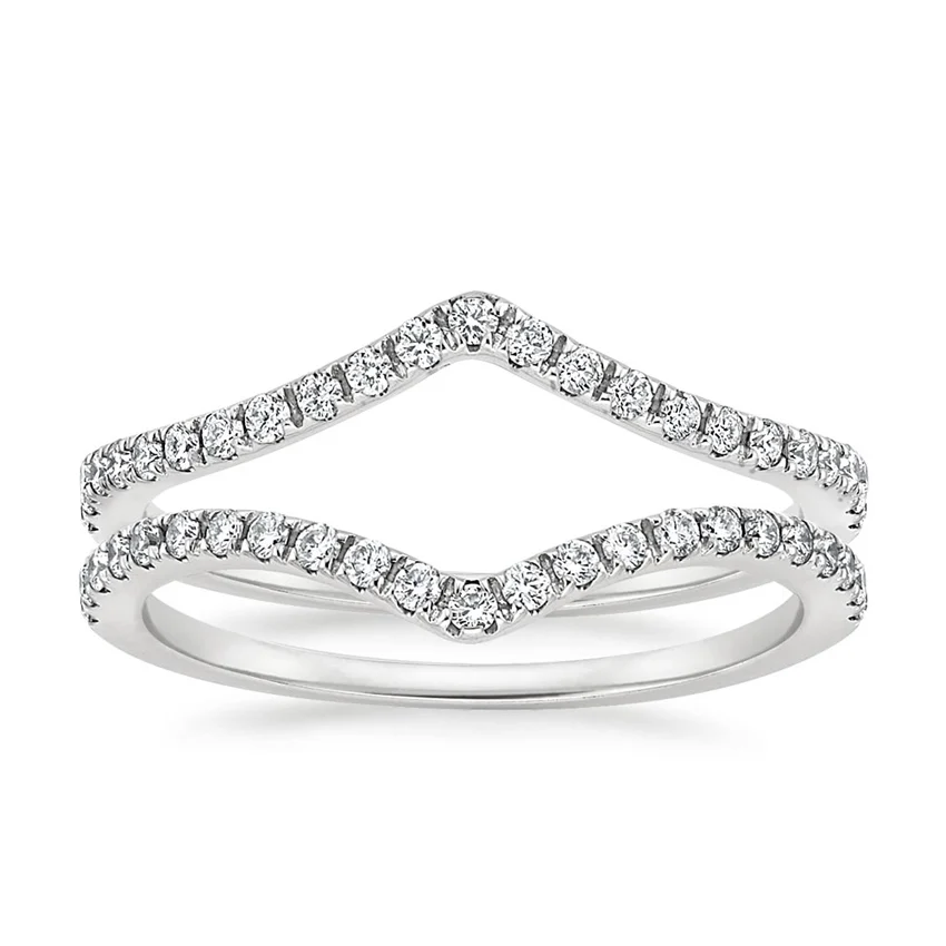 V Shape Diamond Ring Set, Chevron Wedding Band, Stackable Diamond Ring