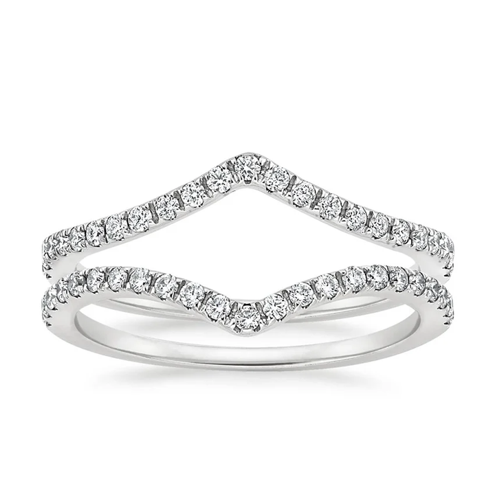 V Shape Diamond Ring Set, Chevron Wedding Band, Stackable Diamond Ring