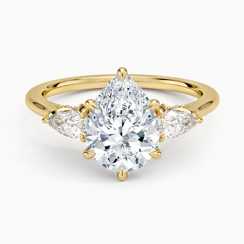 Pear Cut Moissanite Engagement Ring, Three Stone Ring, Solid Gold Ring, Marquise Side Stones, Minimalist Bridal Ring, Promise Ring for Women