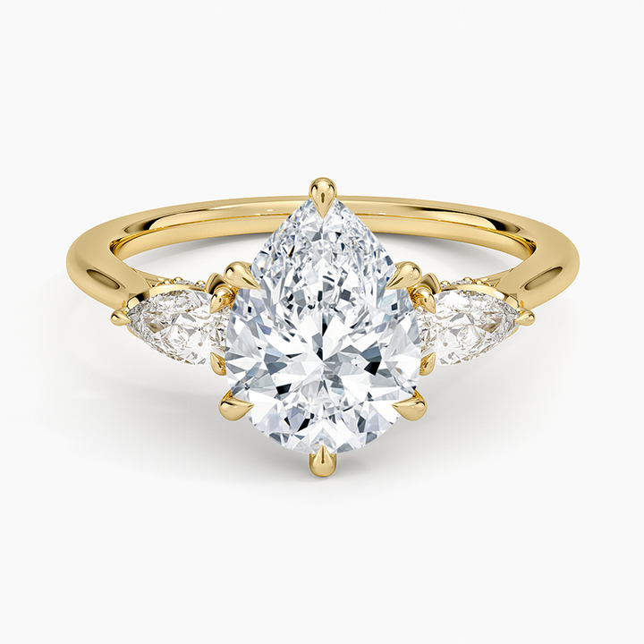Pear Cut Moissanite Engagement Ring, Three Stone Ring, Solid Gold Ring, Marquise Side Stones, Minimalist Bridal Ring, Promise Ring for Women