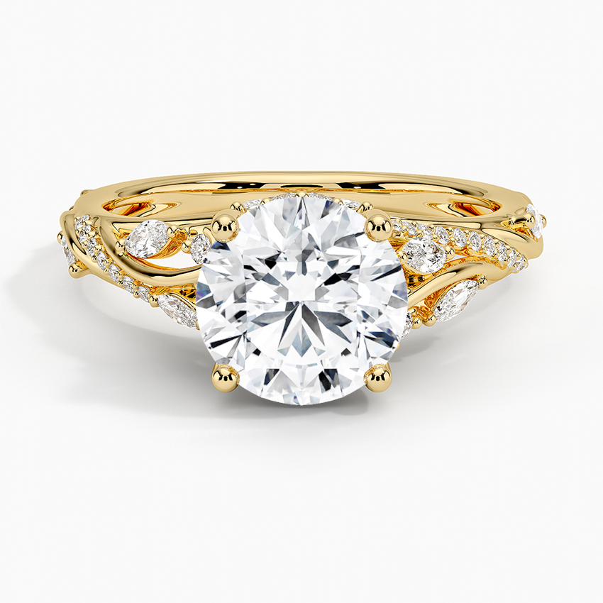 Vintage Leaf Moissanite Engagement Ring, Round Cut Solitaire Diamond Ring, Nature Inspired Bridal Ring