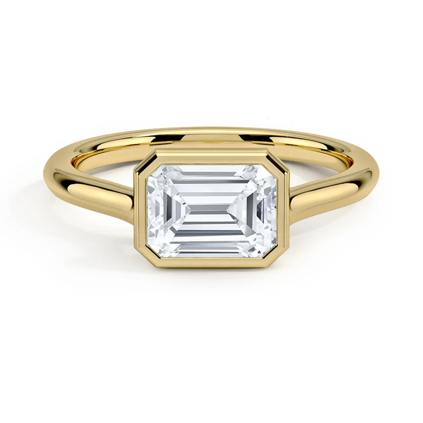 Emerald Cut Diamond Bezel Engagement Ring, Minimalist Solitaire Ring, Modern Promise Ring