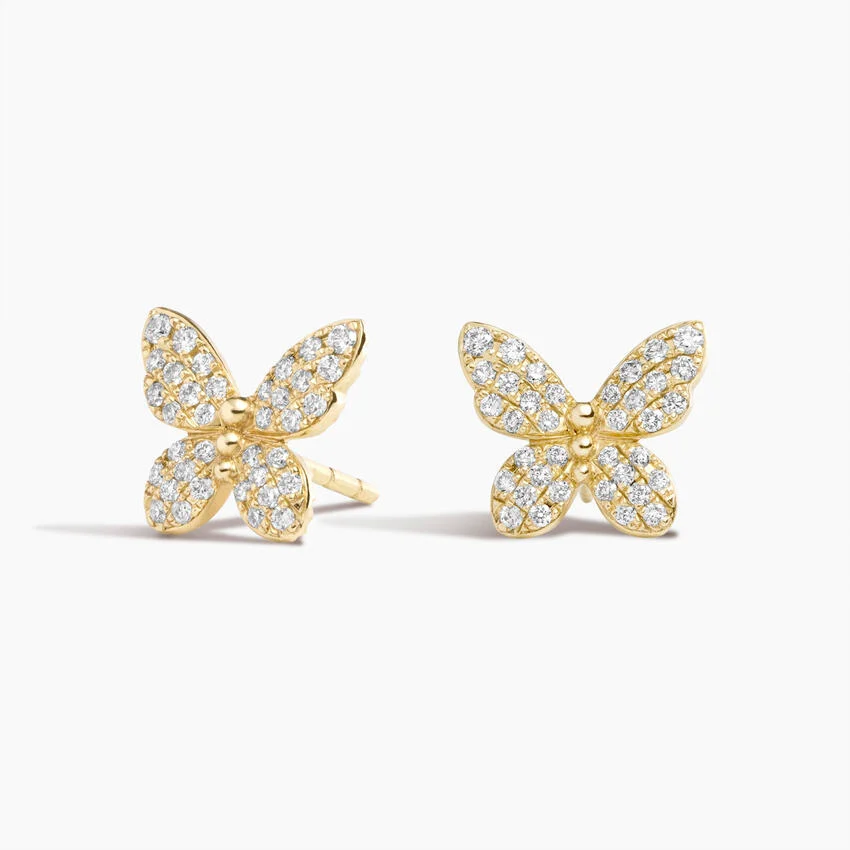 Butterfly Diamond Stud Earrings, Pave Butterfly Earrings, Minimal Gold Studs