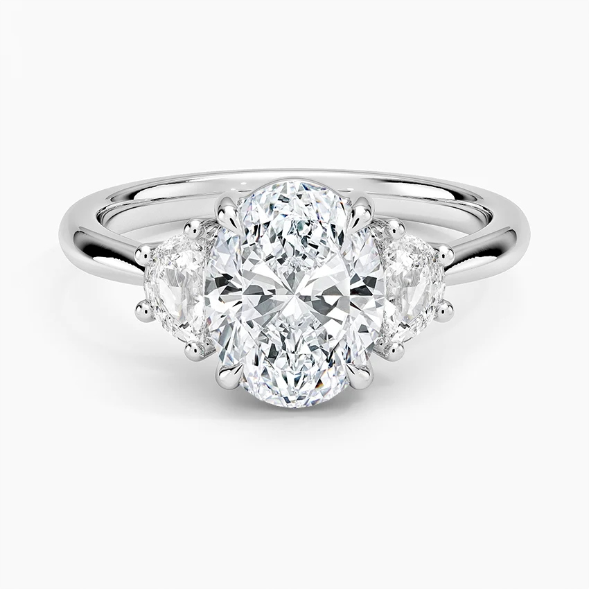 Oval Cut Three Stone Diamond Engagement Ring, 3 Stone Oval Diamond Ring, Gold Trilogy Ring