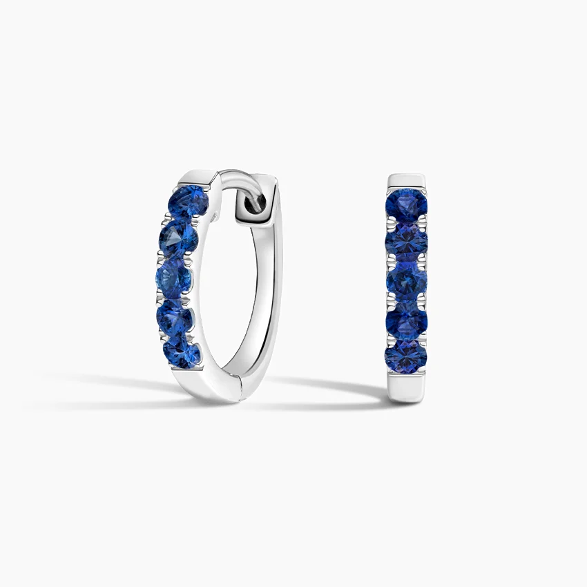 Blue Sapphire Huggie Hoop Earrings, , Minimalist September Birthstone Earrings, Everyday Small Hoop