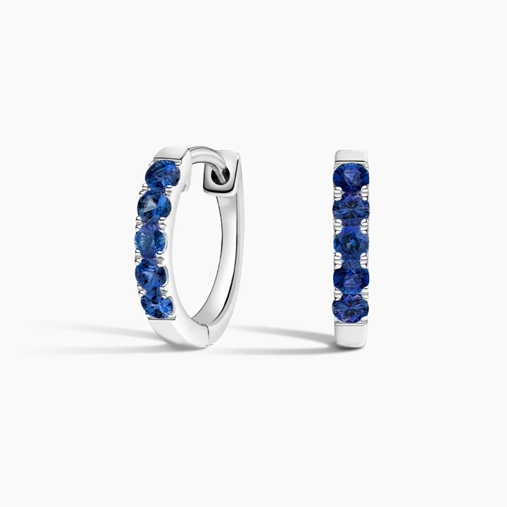 Blue Sapphire Huggie Hoop Earrings, , Minimalist September Birthstone Earrings, Everyday Small Hoop