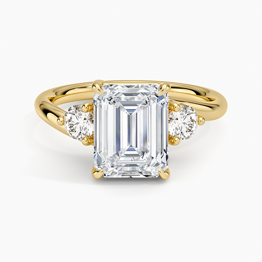 Emerald Cut Diamond Engagement Ring, 3 Stone Ring, Split Shank Solitaire