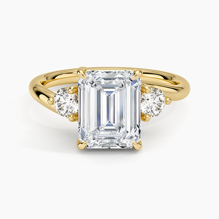 Emerald Cut Diamond Engagement Ring, 3 Stone Ring, Split Shank Solitaire