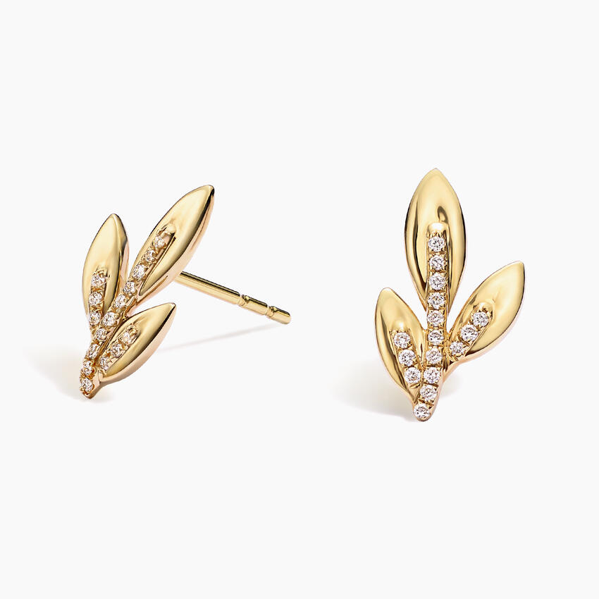 Diamond Leaf Stud Earrings, Minimalist Nature-Inspired Diamond Earrings